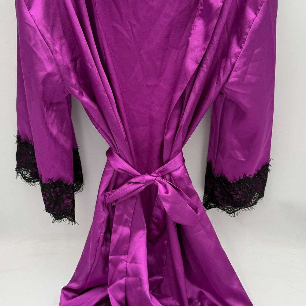 Purple Satin Lace-Trim Robe - Women Intimates & Sleepwear